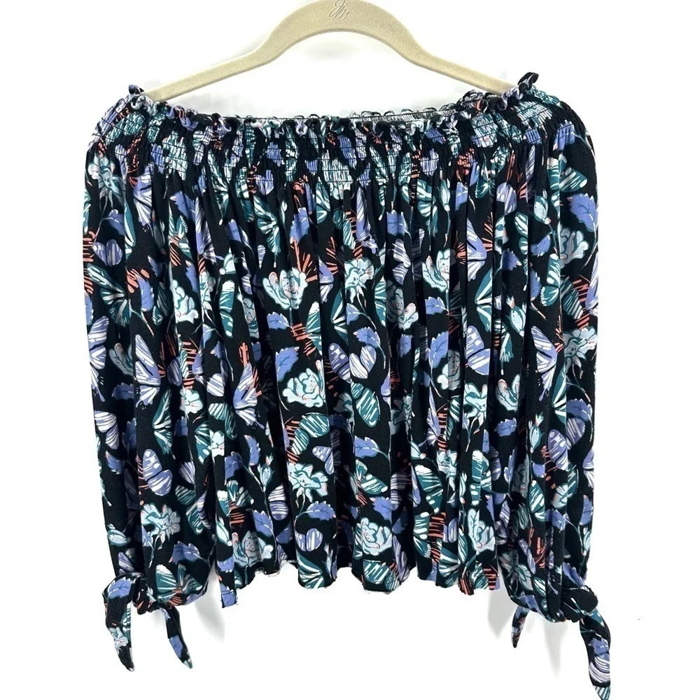 Free People Lexington Top Womens XS Floral Butterfly Off Shoulder Fairy Whimsy